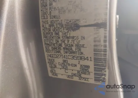 2001 Nissan Frontier Se-V6 from USA, damaged, VIN 1N6ED27T41C359841